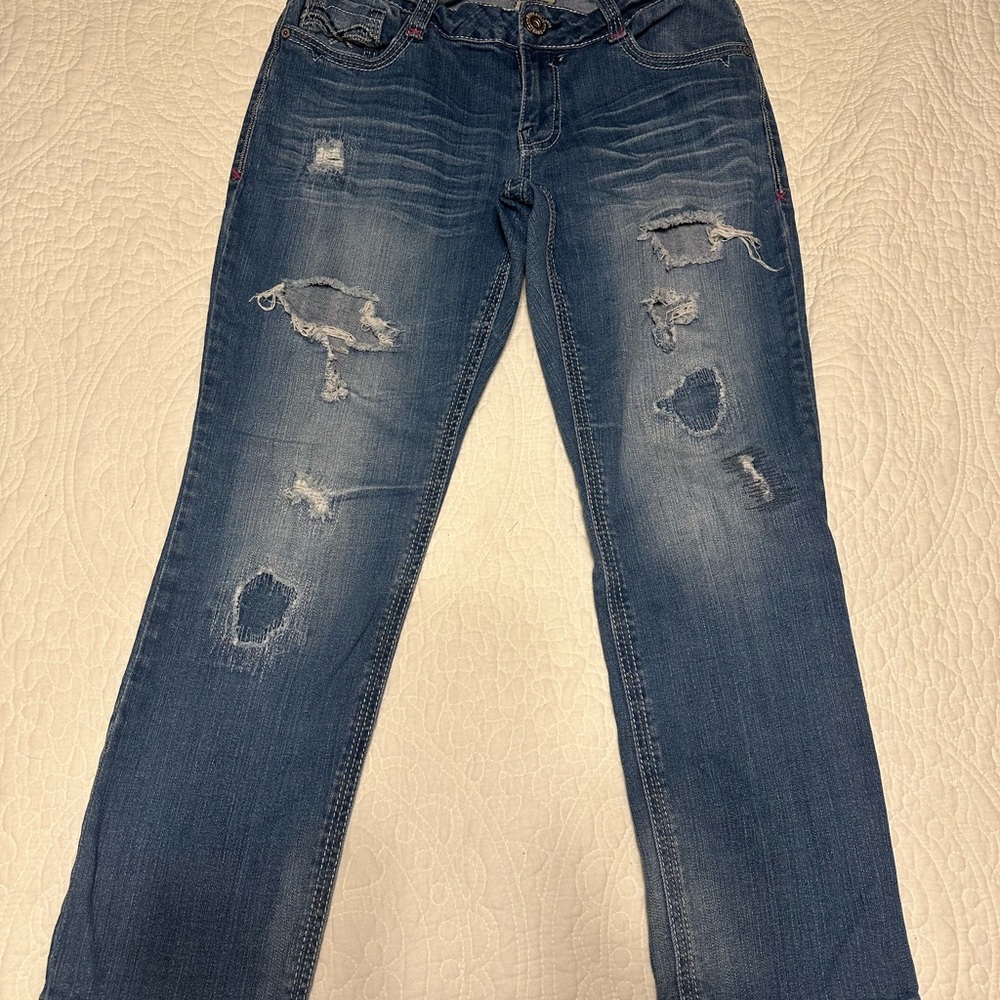 Y2K Hydraulic Distressed Blue‎ capri Jeans women’s size 5/6